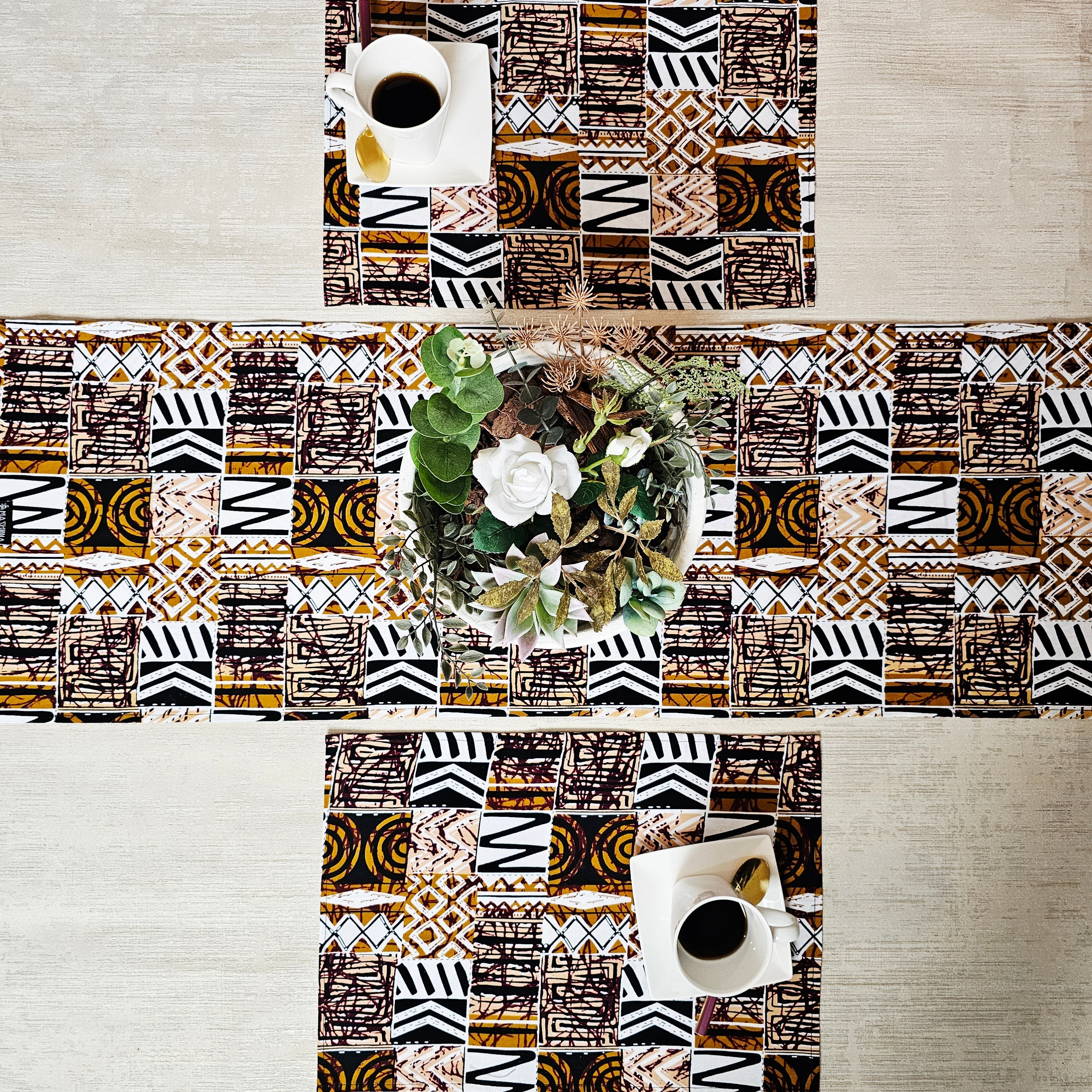 Set runner tavola e 4 tovagliette Wax africano