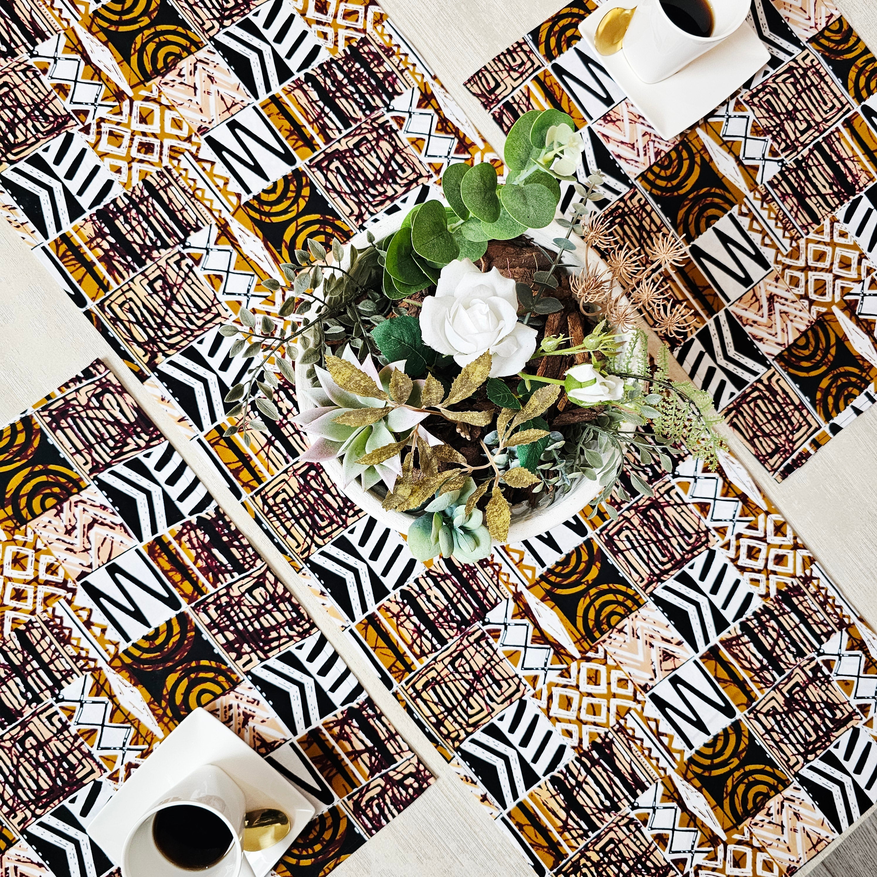 Set runner tavola e 4 tovagliette Wax africano