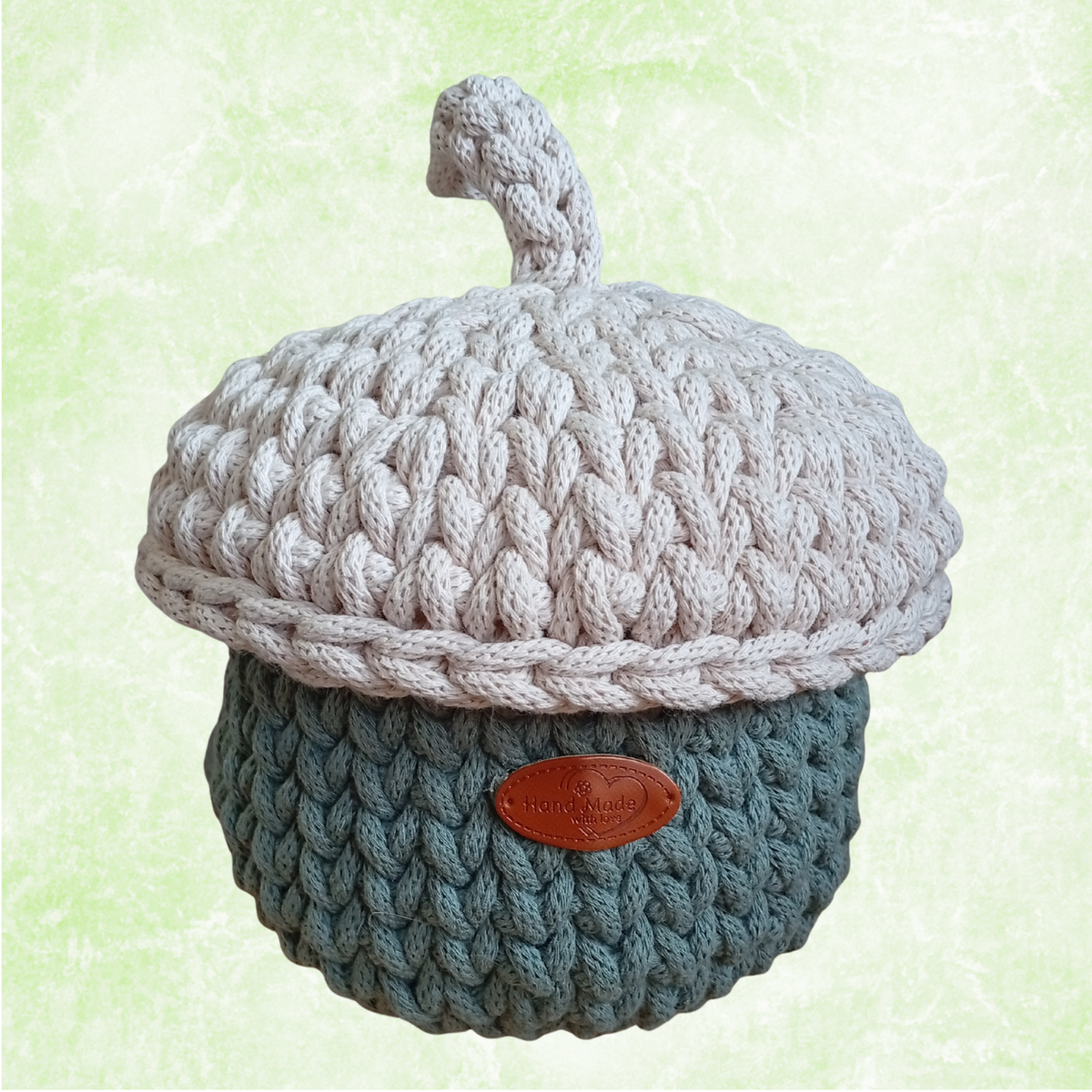 Sturdy Cotton Rope Basket with Lid, Handmade Crochet Acorn Storage Organizer-3
