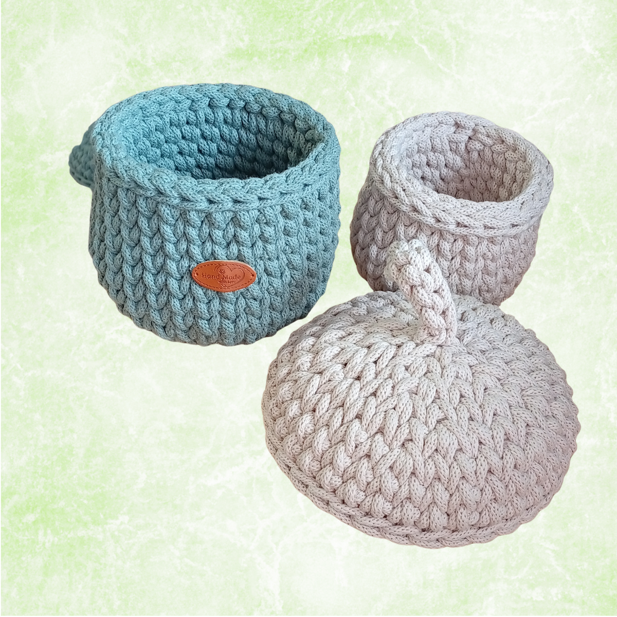 Sturdy Cotton Rope Basket with Lid, Handmade Crochet Acorn Storage Organizer-4