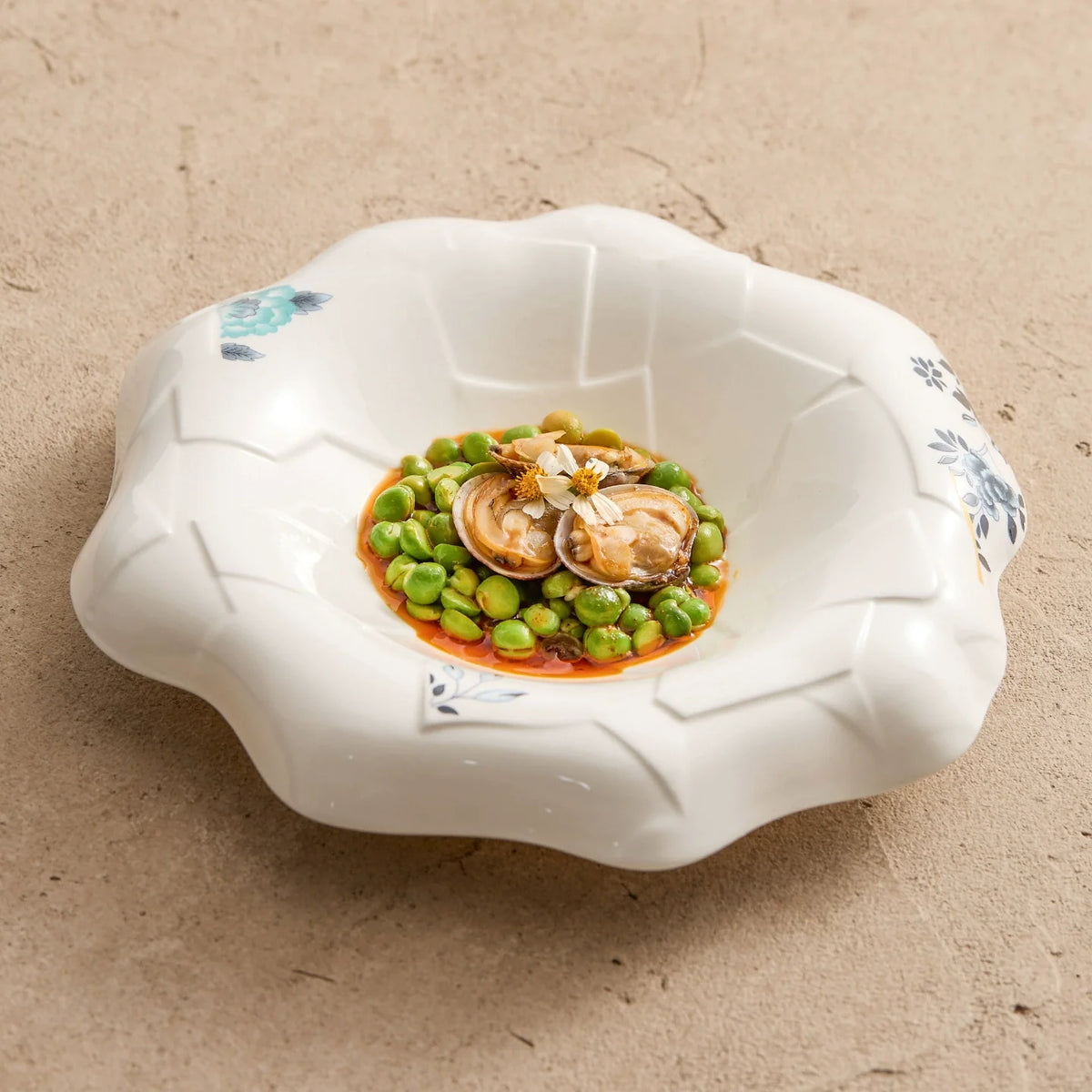 GOSEUNG Bloomflow Porcelain Bowl — Cracked Texture Floral Rim Collection-2
