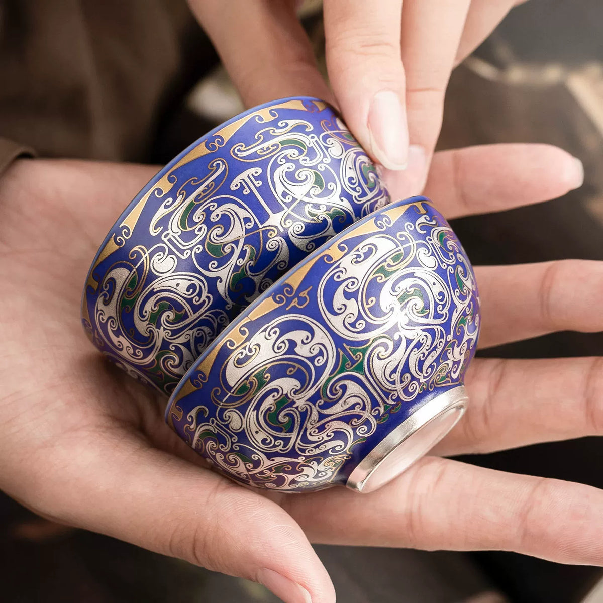 Imperial Blue Silver Filigree Cup | Handcrafted Porcelain Tea Bowl-1
