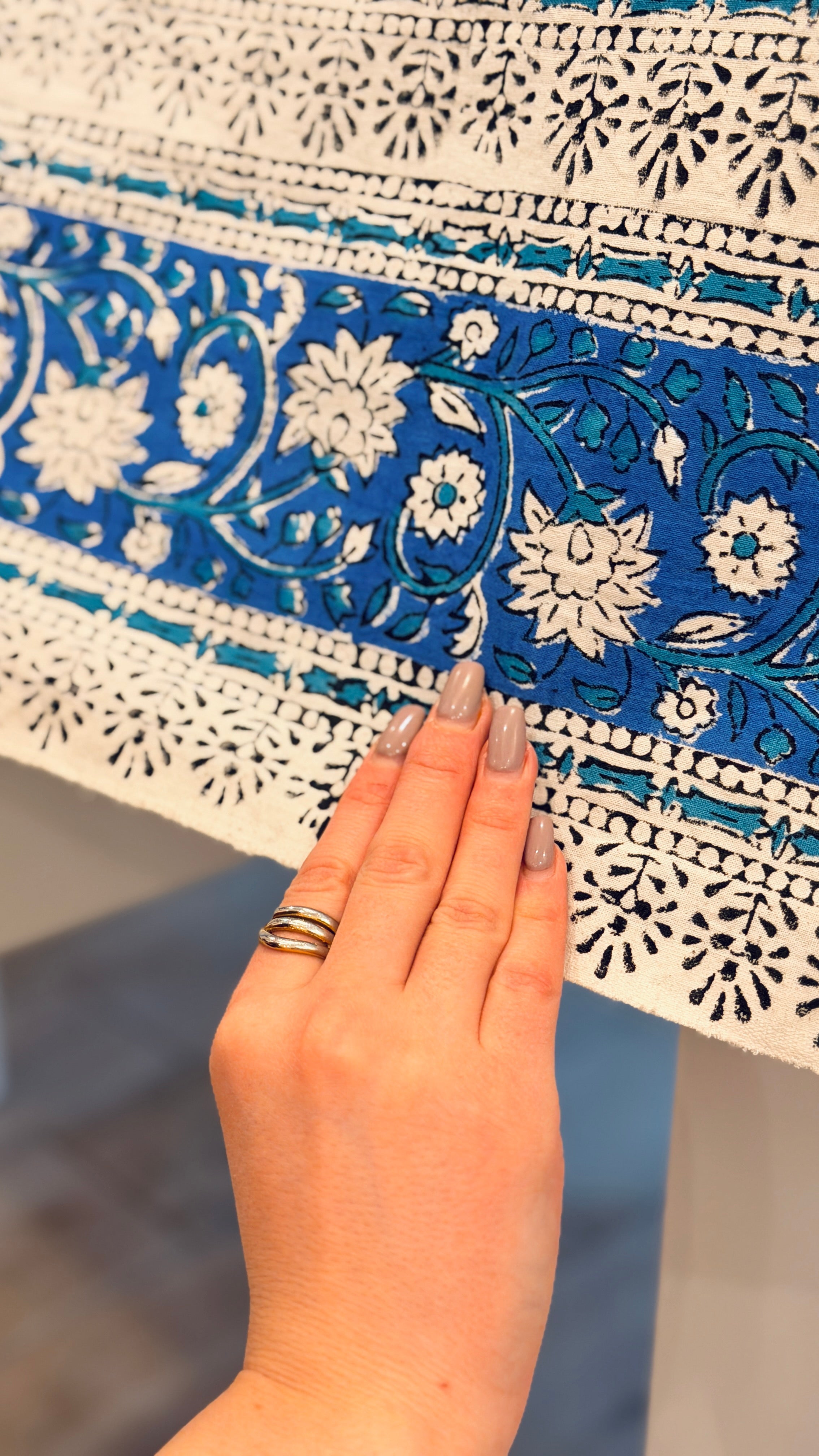 Tovaglia d'Arredo e Mezzero in Cotone Block Print – Mandala Blu e Turchese 150x220