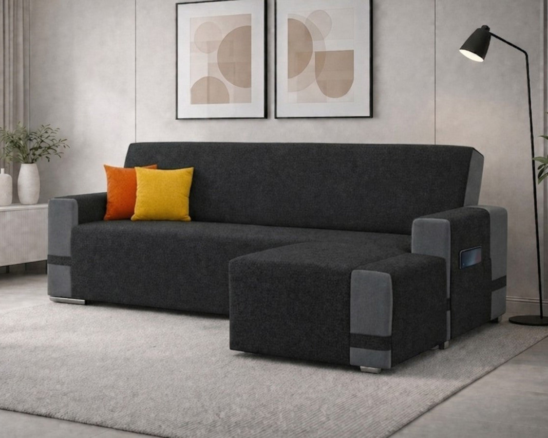 Copridivano con penisola ARMOR nero - Salvadivano elasticizzato