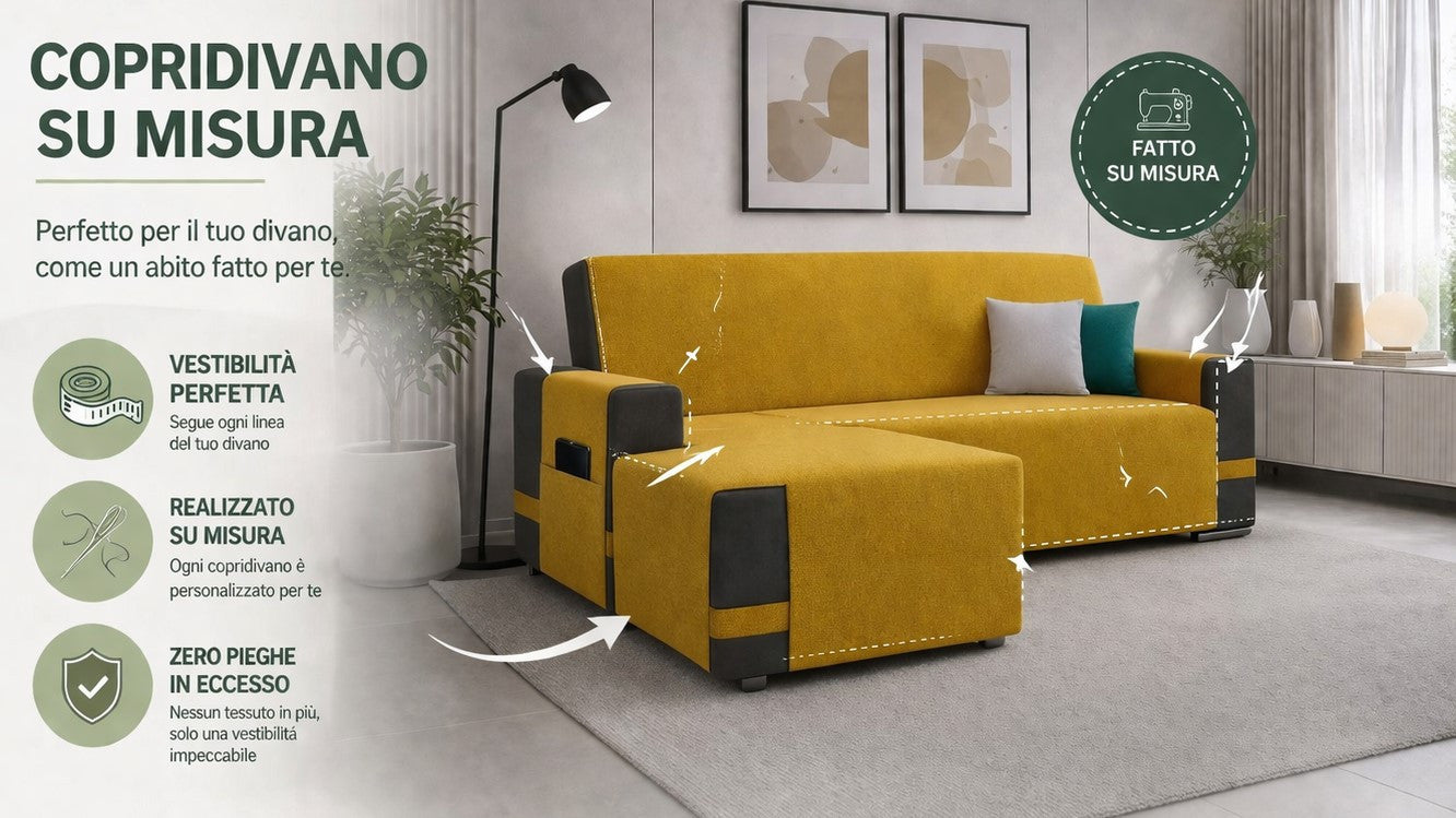 Copridivano con penisola ARMOR marrone - Salvadivano elasticizzato