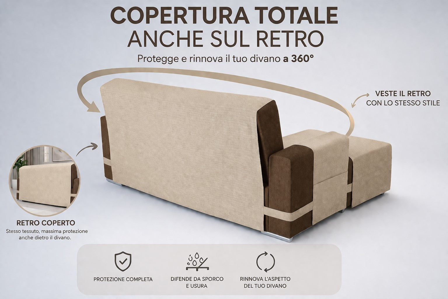 Copridivano con penisola ARMOR oro - Salvadivano elasticizzato